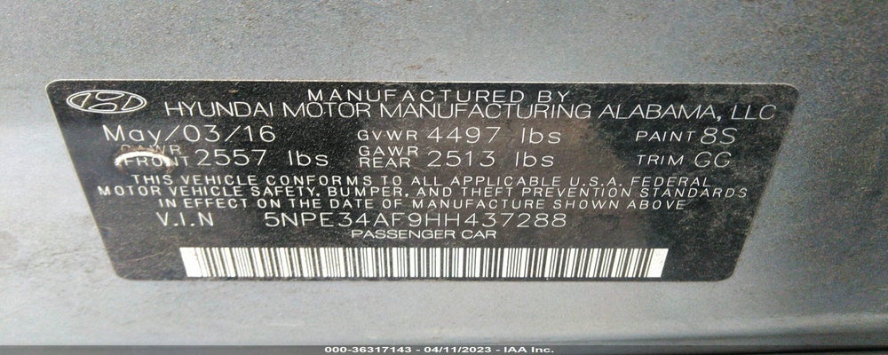 5NPE34AF9HH437288 2017 HYUNDAI SONATA photo no. 9