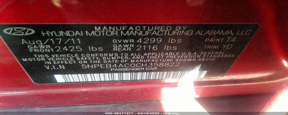5NPEB4AC0CH358822 2012 HYUNDAI SONATA photo no. 9