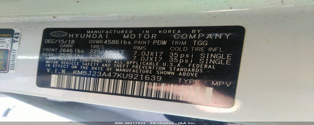 KM8J23A47KU921639 2019 HYUNDAI TUCSON photo no. 9