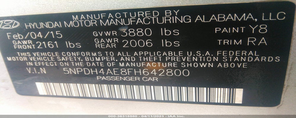 5NPDH4AE8FH642800 2015 HYUNDAI ELANTRA photo no. 9
