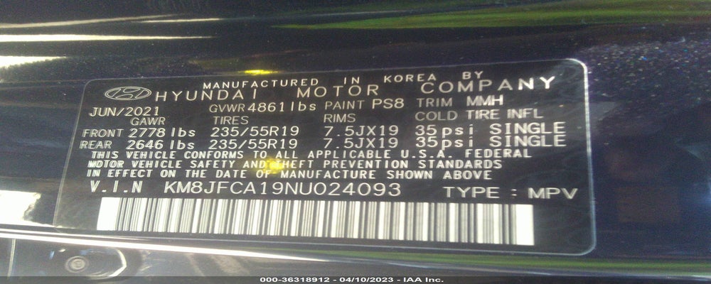 KM8JFCA19NU024093 2022 HYUNDAI TUCSON photo no. 9