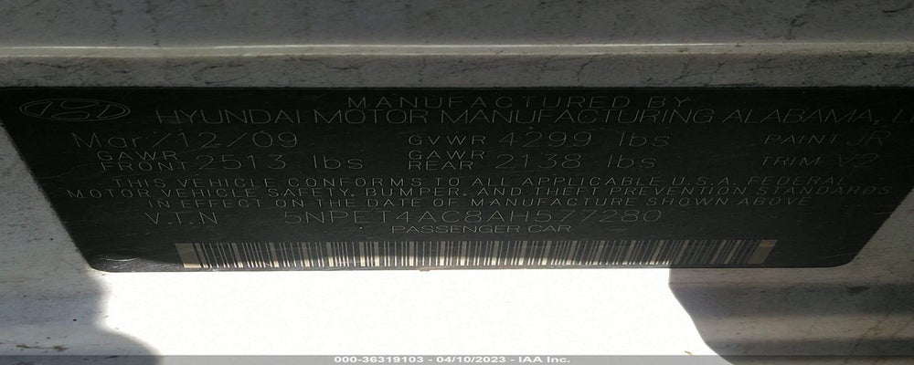 5NPET4AC8AH577280 2010 HYUNDAI SONATA photo no. 9