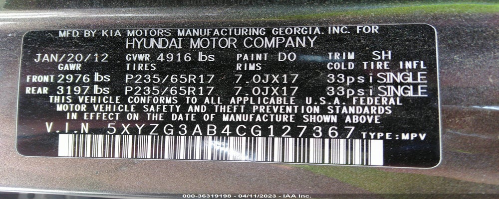 5XYZG3AB4CG127367 2012 HYUNDAI SANTA FE photo no. 9