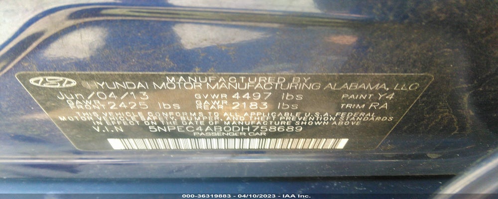 5NPEC4AB0DH758689 2013 HYUNDAI SONATA photo no. 9