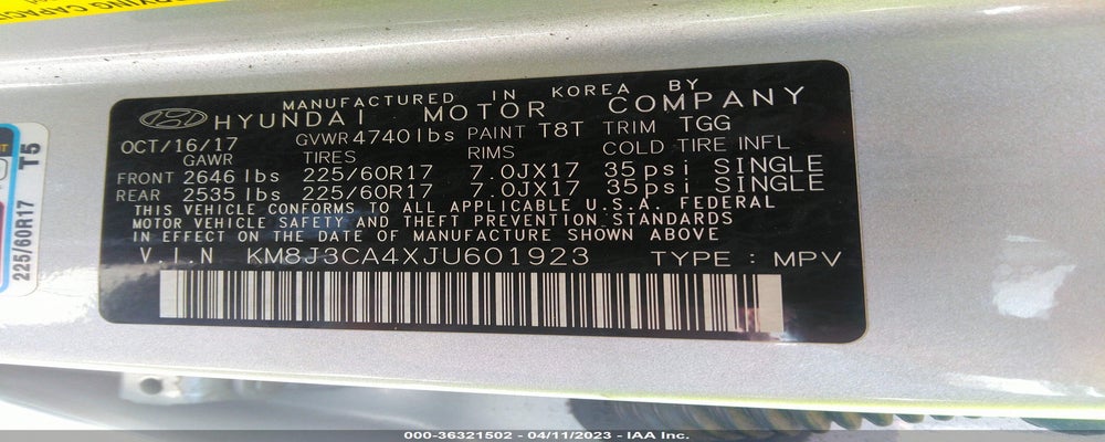 KM8J3CA4XJU601923 2018 HYUNDAI TUCSON photo no. 9