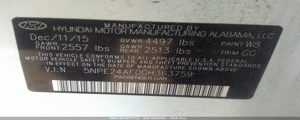 5NPE24AF0GH363759 2016 HYUNDAI SONATA photo no. 9
