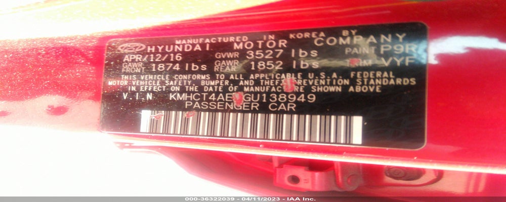 KMHCT4AE2GU138949 2016 HYUNDAI ACCENT photo no. 9