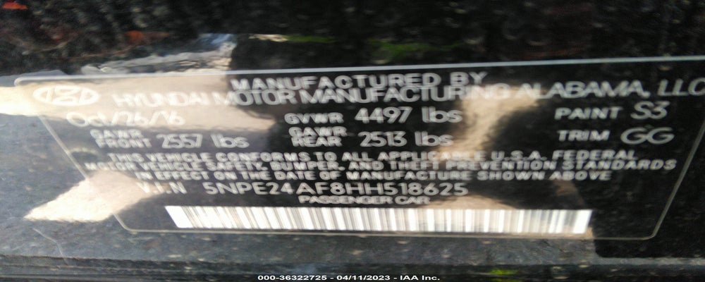 5NPE24AF8HH518625 2017 HYUNDAI SONATA photo no. 9