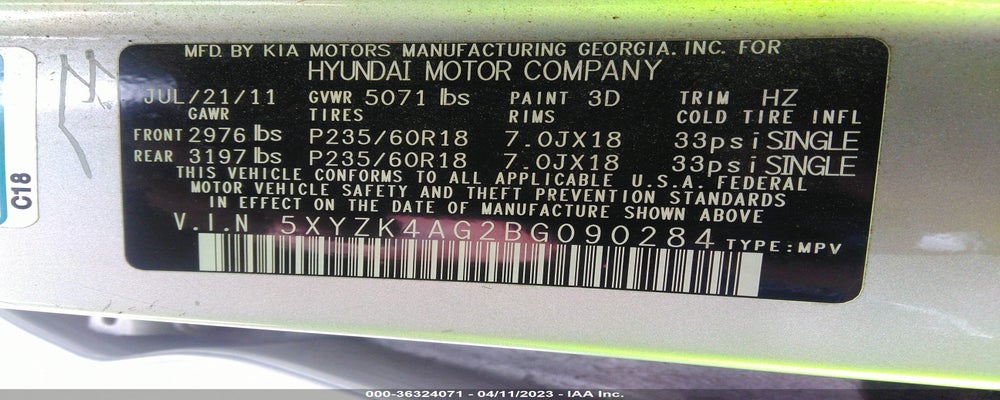 5XYZK4AG2BG090284 2011 HYUNDAI SANTA FE photo no. 9