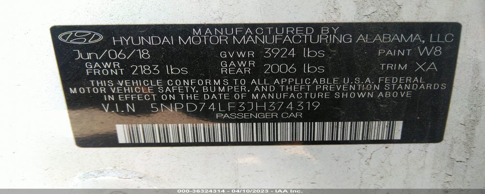 5NPD74LF3JH374319 2018 HYUNDAI ELANTRA photo no. 9