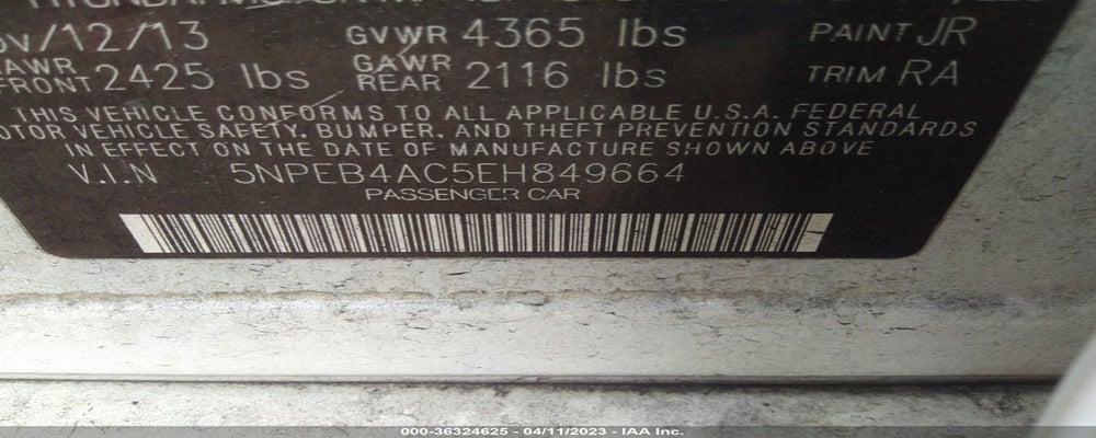 5NPEB4AC5EH849664 2014 HYUNDAI SONATA photo no. 9