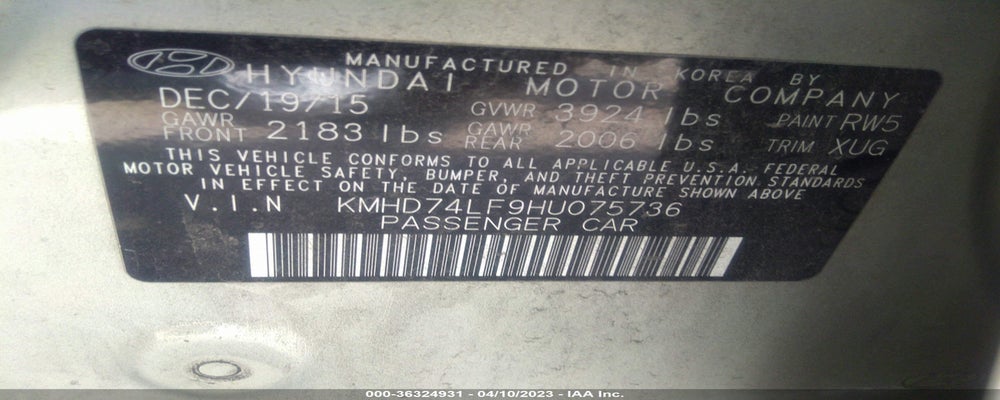 KMHD74LF9HU075736 2017 HYUNDAI ELANTRA photo no. 9