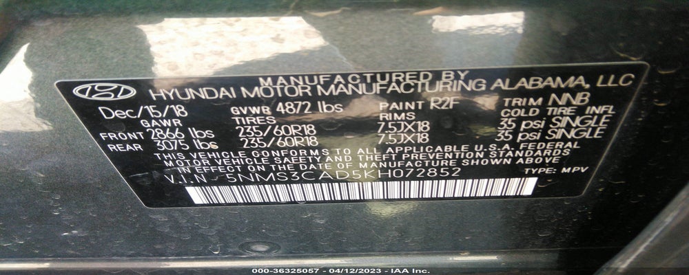 5NMS3CAD5KH072852 2019 HYUNDAI SANTA FE photo no. 9