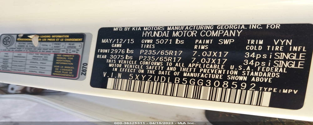 5XYZUDLB5GG308592 2016 HYUNDAI SANTA FE SPORT photo no. 9