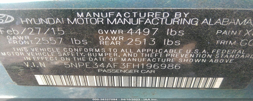 5NPE34AF3FH196986 2015 HYUNDAI SONATA photo no. 9