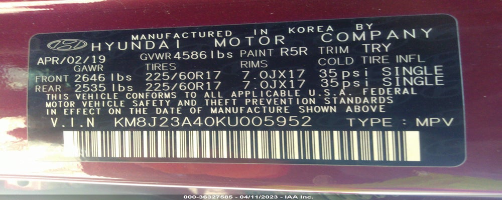 KM8J23A40KU005952 2019 HYUNDAI TUCSON photo no. 9