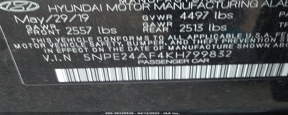 5NPE24AF4KH799832 2019 HYUNDAI SONATA photo no. 9