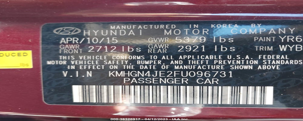 KMHGN4JE2FU096731 2015 HYUNDAI GENESIS photo no. 9