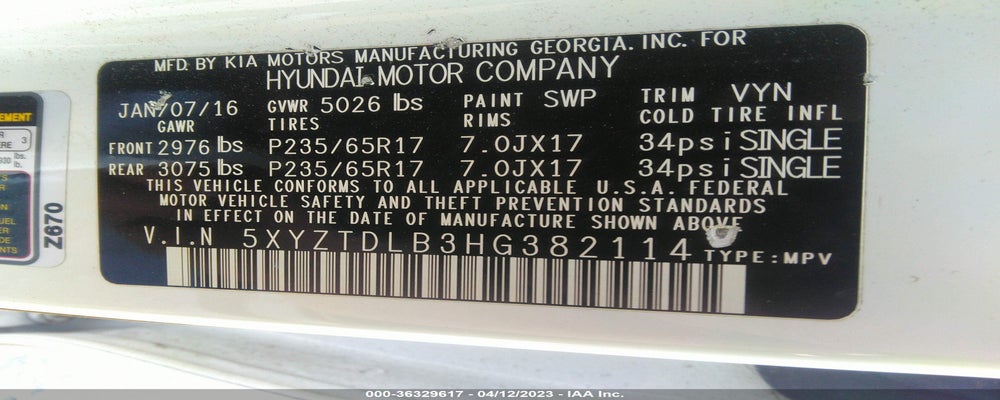 5XYZTDLB3HG382114 2017 HYUNDAI SANTA FE SPORT photo no. 9