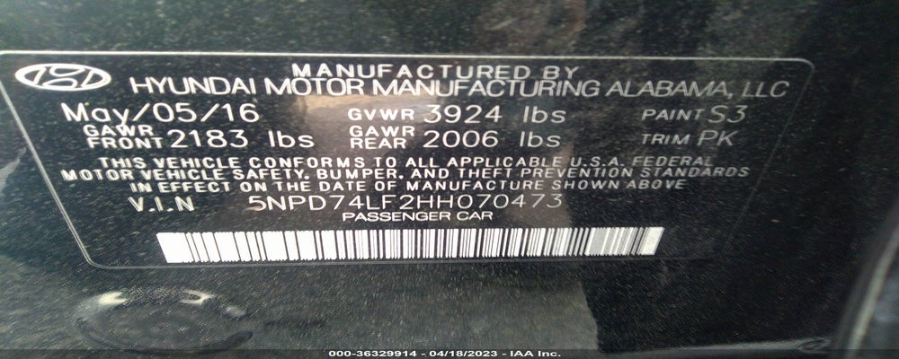 5NPD74LF2HH070473 2017 HYUNDAI ELANTRA photo no. 9