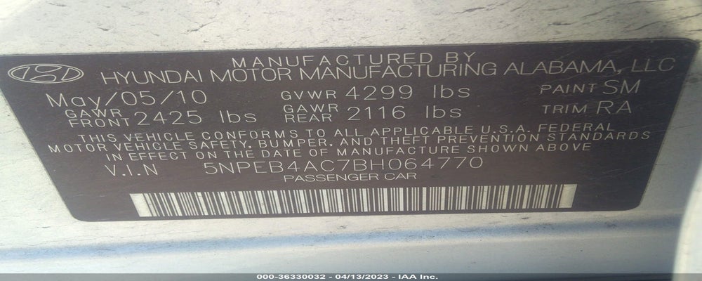 5NPEB4AC7BH064770 2011 HYUNDAI SONATA GLS photo no. 9