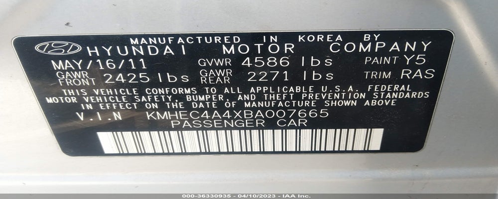 KMHEC4A4XBA007665 2011 HYUNDAI SONATA photo no. 9