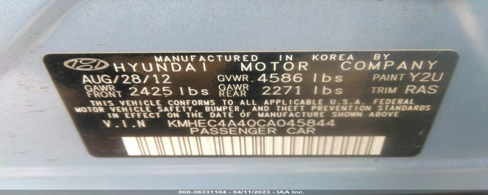 KMHEC4A40CA045844 2012 HYUNDAI SONATA photo no. 9