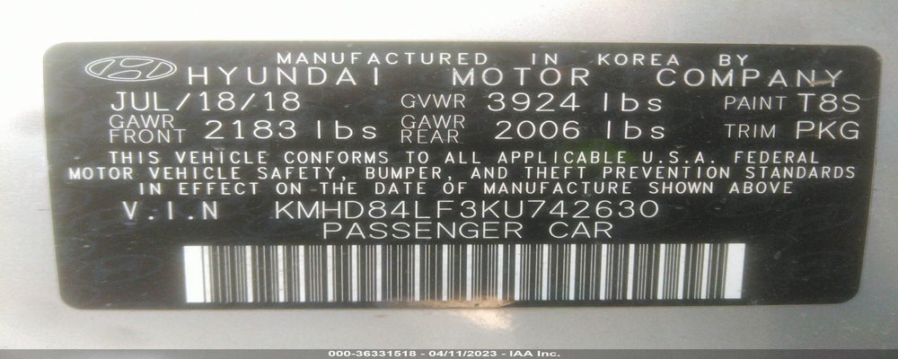 KMHD84LF3KU742630 2019 HYUNDAI ELANTRA photo no. 9