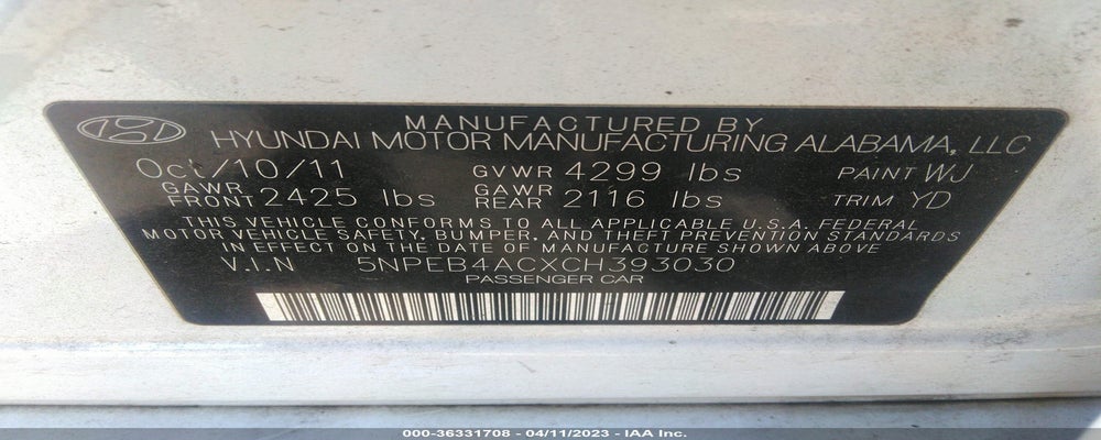 5NPEB4ACXCH393030 2012 HYUNDAI SONATA photo no. 9