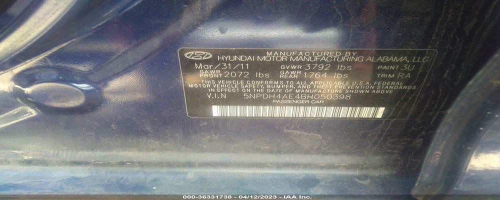 5NPDH4AE4BH050398 2011 HYUNDAI ELANTRA photo no. 9