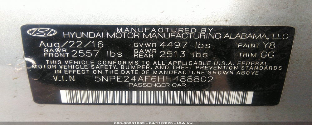 5NPE24AF6HH488802 2017 HYUNDAI SONATA photo no. 9