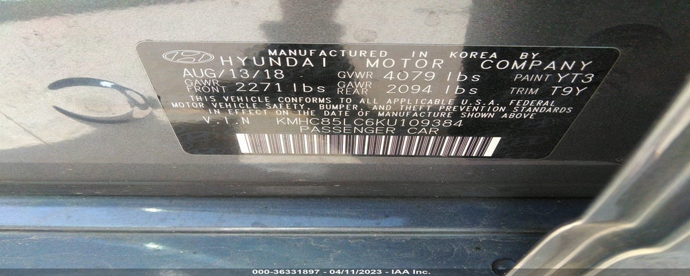 KMHC85LC6KU109384 2019 HYUNDAI IONIQ photo no. 9