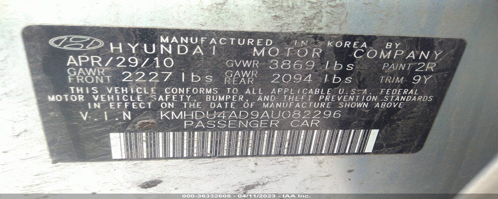 KMHDU4AD9AU082296 2010 HYUNDAI ELANTRA photo no. 9