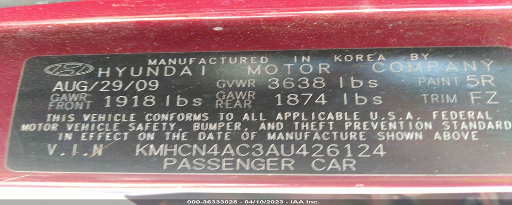 KMHCN4AC3AU426124 2010 HYUNDAI ACCENT photo no. 9