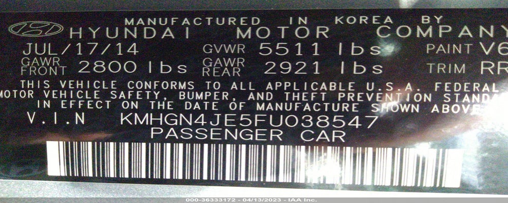 KMHGN4JE5FU038547 2015 HYUNDAI GENESIS photo no. 9