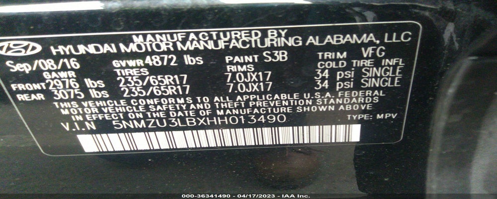 5NMZU3LBXHH013490 2017 HYUNDAI SANTA FE SPORT photo no. 9