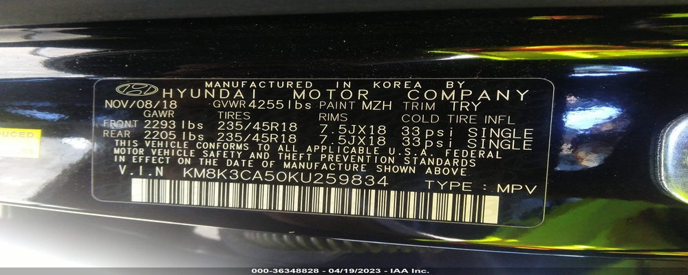 KM8K3CA50KU259834 2019 HYUNDAI KONA photo no. 9