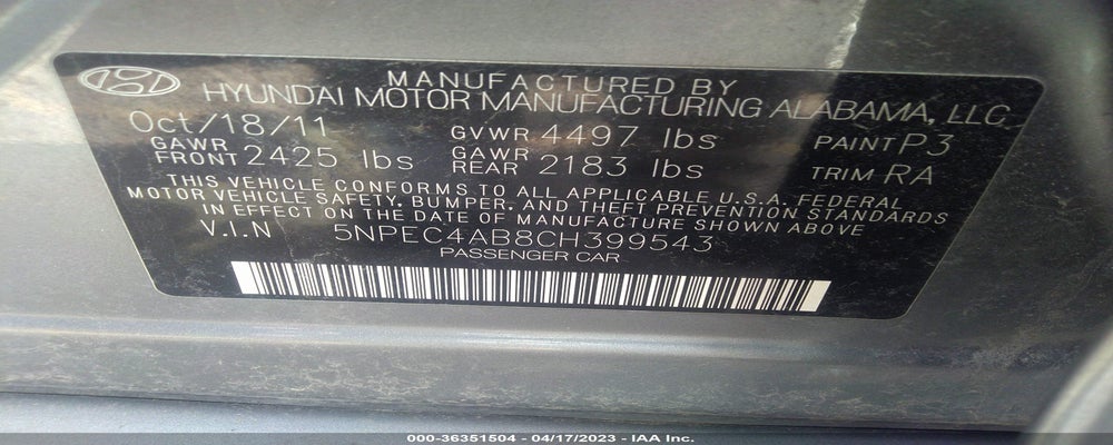 5NPEC4AB8CH399543 2012 HYUNDAI SONATA photo no. 9