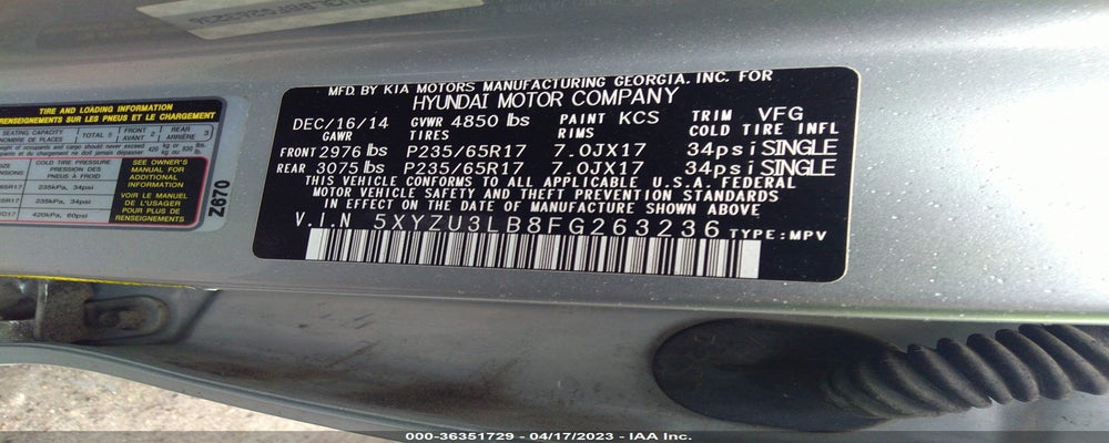 5XYZU3LB8FG263236 2015 HYUNDAI SANTA FE SPORT photo no. 9