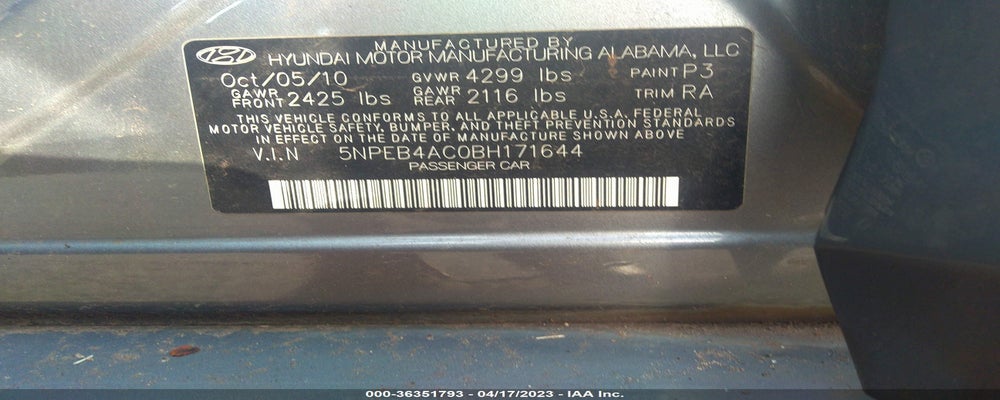 5NPEB4AC0BH171644 2011 HYUNDAI SONATA photo no. 9