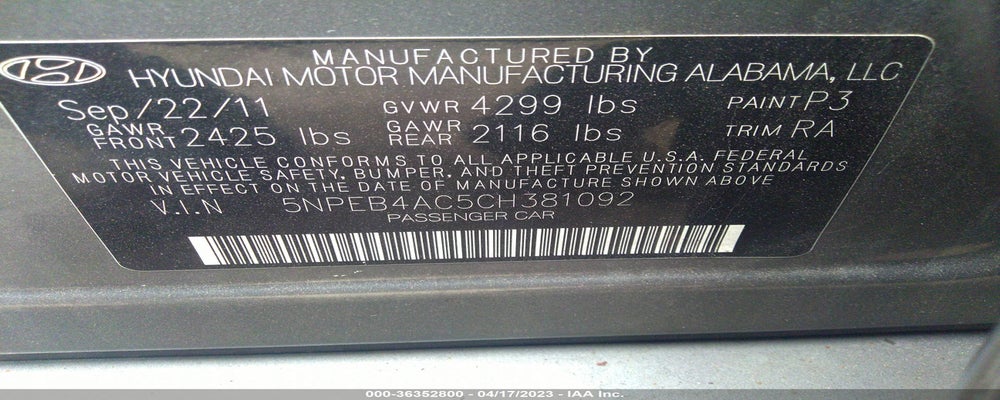 5NPEB4AC5CH381092 2012 HYUNDAI SONATA photo no. 9