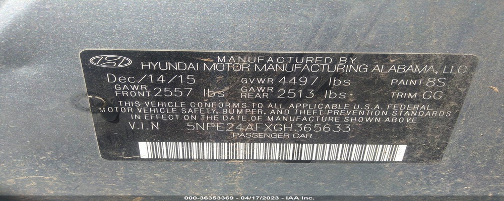 5NPE24AFXGH365633 2016 HYUNDAI SONATA photo no. 9