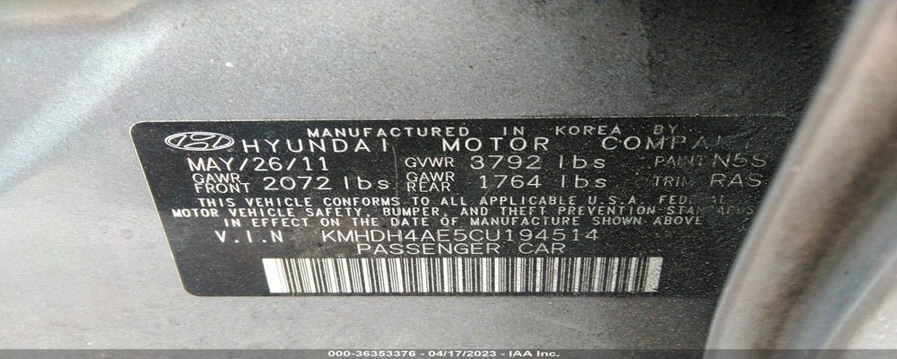 KMHDH4AE5CU194514 2012 HYUNDAI ELANTRA photo no. 9