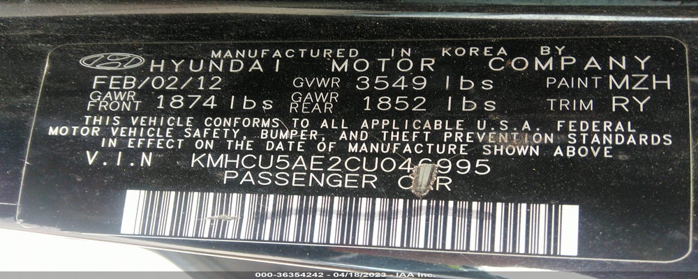 KMHCU5AE2CU046995 2012 HYUNDAI ACCENT photo no. 9