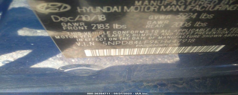 5NPD84LF9KH447918 2019 HYUNDAI ELANTRA photo no. 9