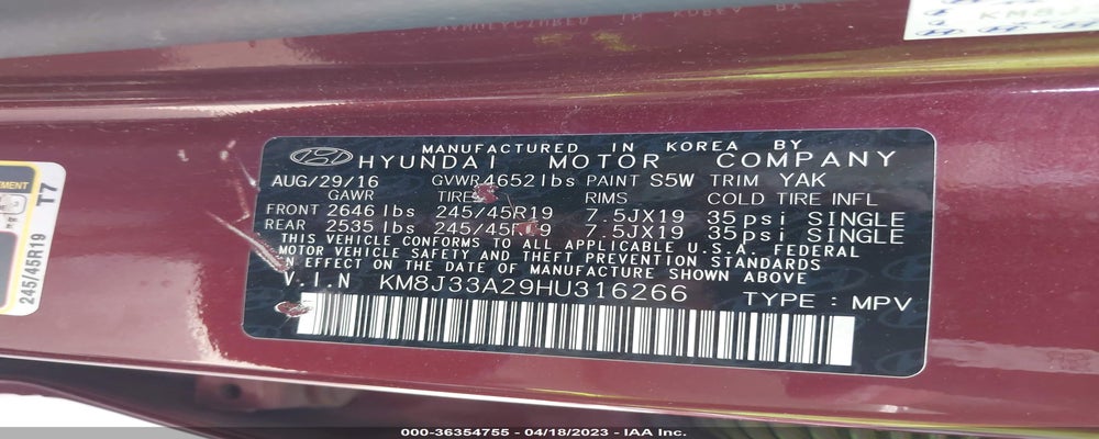 KM8J33A29HU316266 2017 HYUNDAI TUCSON photo no. 9