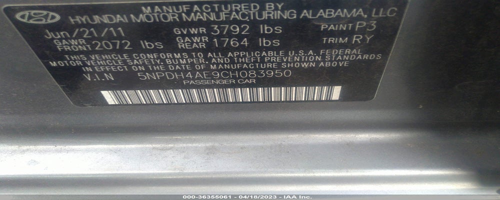 5NPDH4AE9CH083950 2012 HYUNDAI ELANTRA photo no. 9