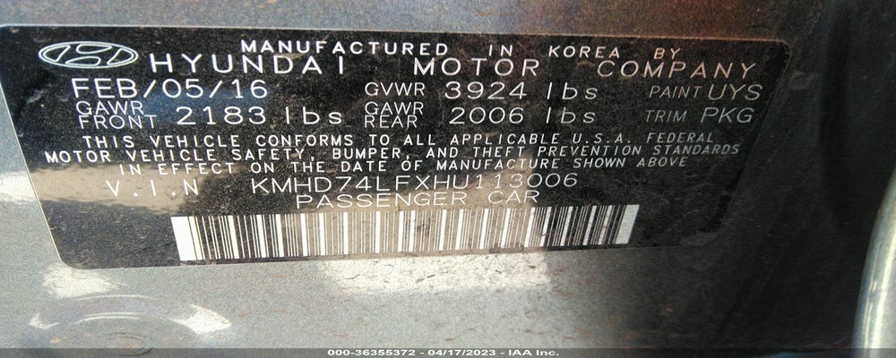 KMHD74LFXHU113006 2017 HYUNDAI ELANTRA photo no. 9