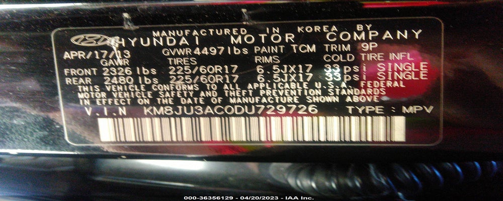 KM8JU3AC0DU729726 2013 HYUNDAI TUCSON photo no. 9