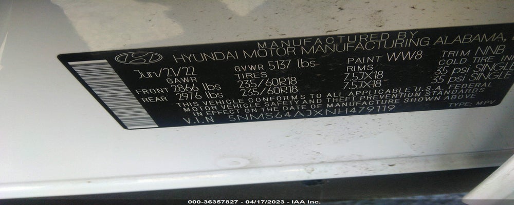5NMS64AJXNH479119 2022 HYUNDAI SANTA FE photo no. 9